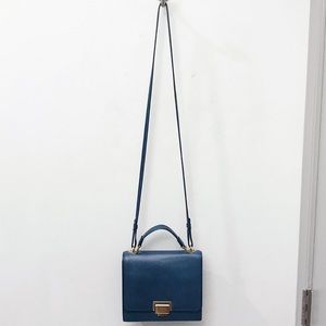 Smythson Navy Blue Leather Crossbody Bag